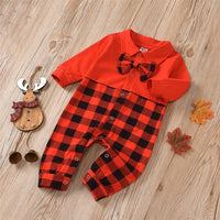 Baby Plaid Long Sleeve Splicing Romper Baby Wholesale Suppliers - PrettyKid