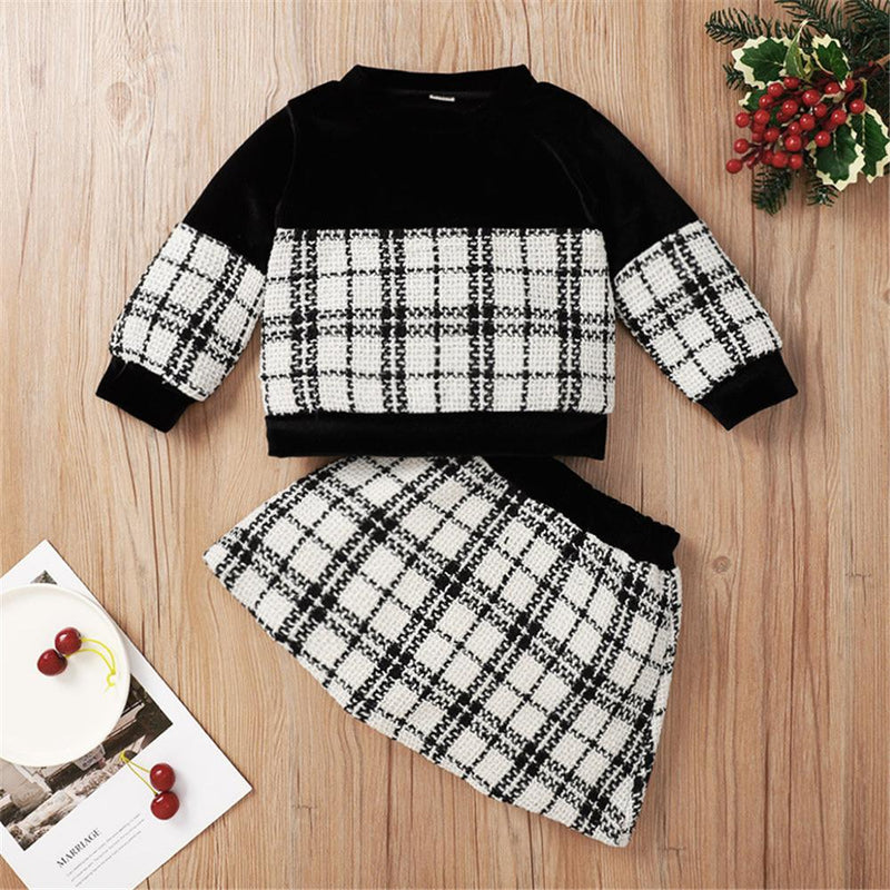 Baby Girls Plaid Long Sleeve Top & Skirt Baby Wholesale Clothes - PrettyKid