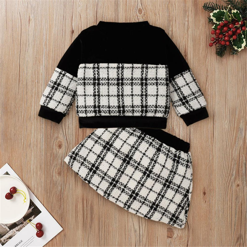 Baby Girls Plaid Long Sleeve Top & Skirt Baby Wholesale Clothes - PrettyKid