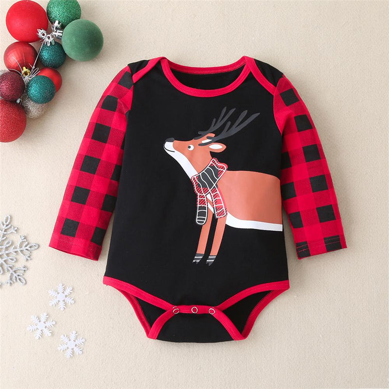 Baby Unisex Plaid Pattern Elk Romper & Pants & Hat Buy Baby Clothes Wholesale - PrettyKid