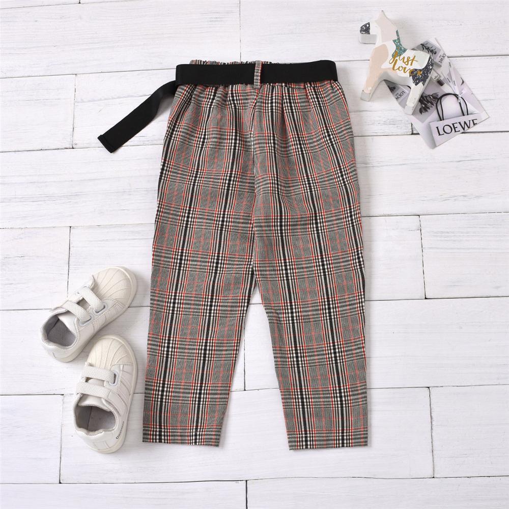 Unisex Plaid Pocket Belt Pants Cheap Childrens Clothes Wholesale - PrettyKid