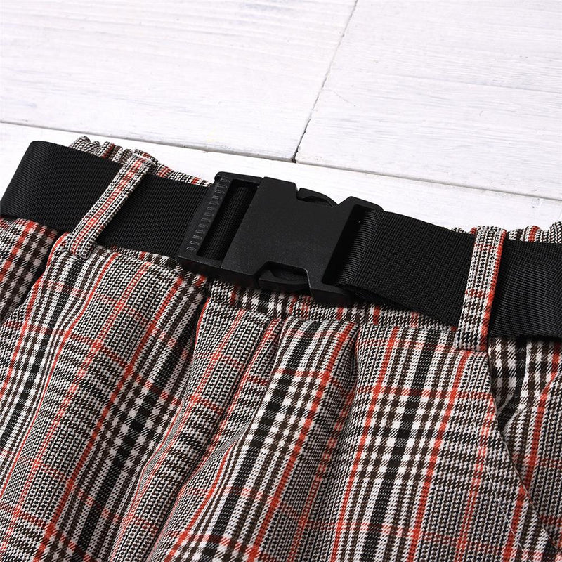 Unisex Plaid Pocket Belt Pants Cheap Childrens Clothes Wholesale - PrettyKid