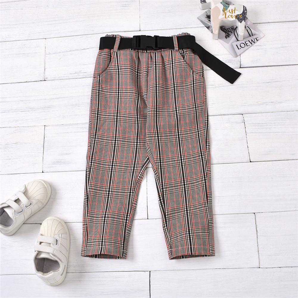 Unisex Plaid Pocket Belt Pants Cheap Childrens Clothes Wholesale - PrettyKid