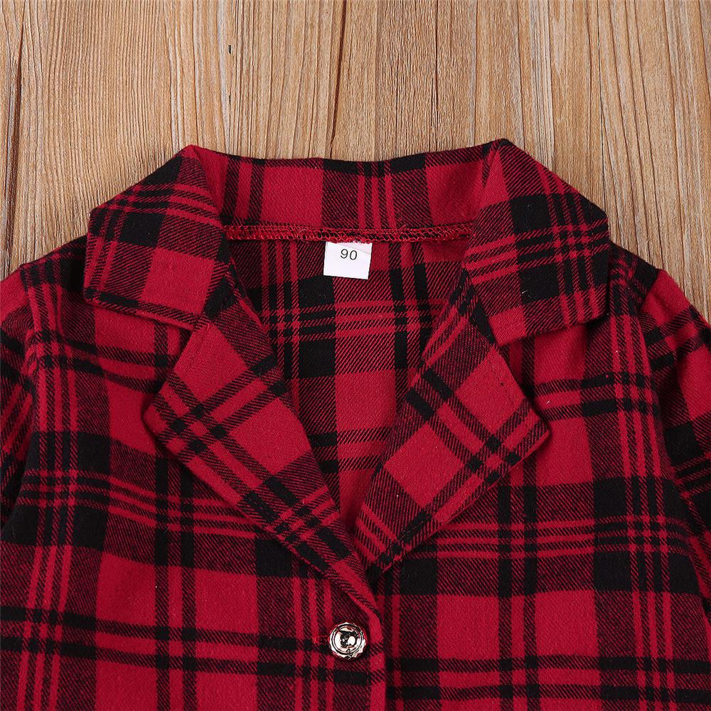 Girls Plaid Pocket Long Sleeve Coat & Skirt Girls Clothes Wholesale - PrettyKid