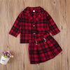 Girls Plaid Pocket Long Sleeve Coat & Skirt Girls Clothes Wholesale - PrettyKid