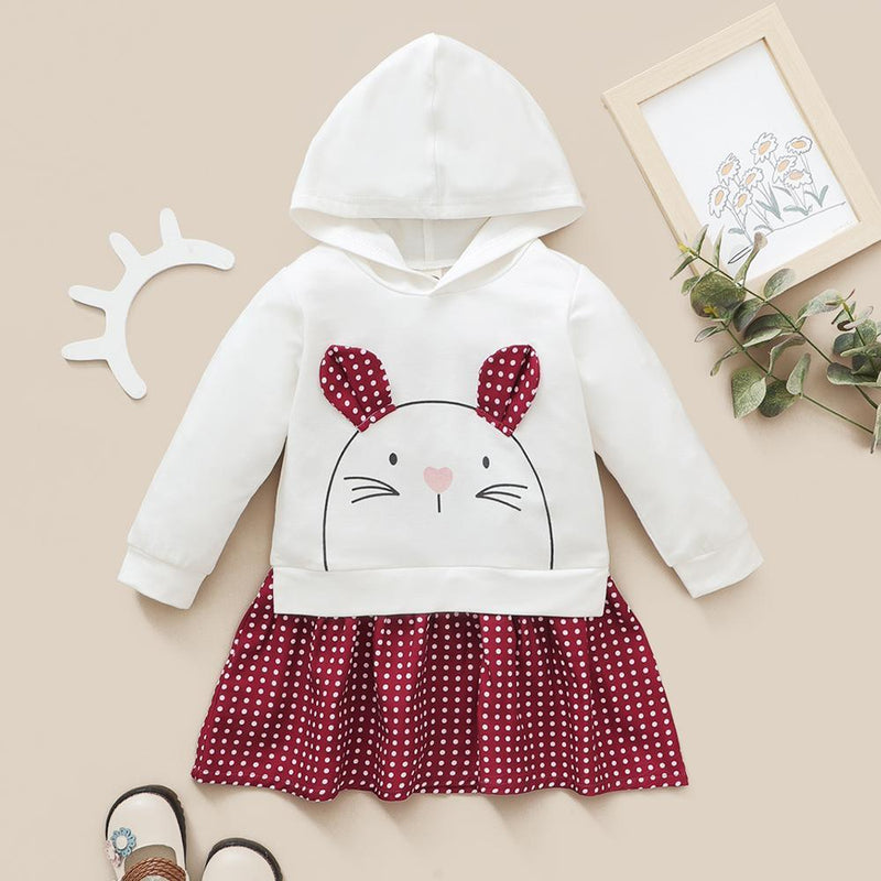 Baby Girls Plaid Rabbit Hooded Long Sleeve Dress Baby Clothes Vendors - PrettyKid