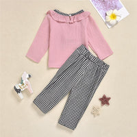 Girls Plaid Ruffle Casual Long Sleeve Top & Pants - PrettyKid