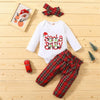 Baby Girls Plaid Santa Baby Romper & Pants & Headband Baby Outfits - PrettyKid