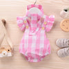 Baby Girls Plaid Sleeveless Button Romper & Headband Spanish Baby Clothes Wholesale - PrettyKid