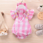 Baby Girls Plaid Sleeveless Button Romper & Headband Spanish Baby Clothes Wholesale - PrettyKid
