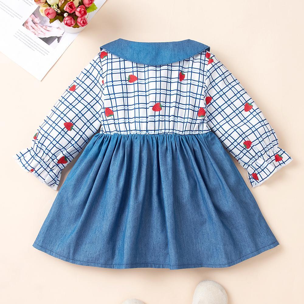 Baby Girls Plaid Strawberry Long Sleeve Lace Sweet Dress Buy Baby Clothes In Bulk - PrettyKid