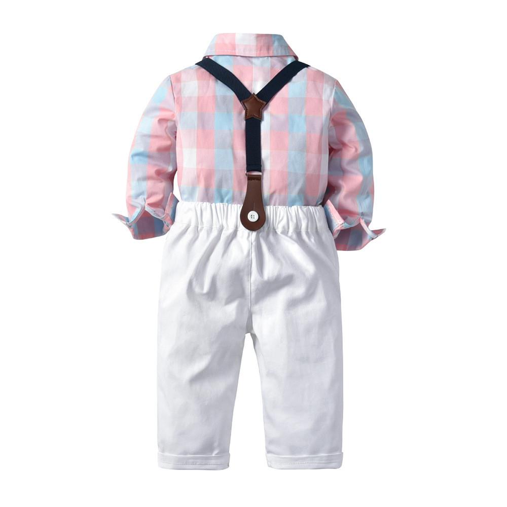 Boys Plaid Tie Long Sleeve Shirt & Pants - PrettyKid