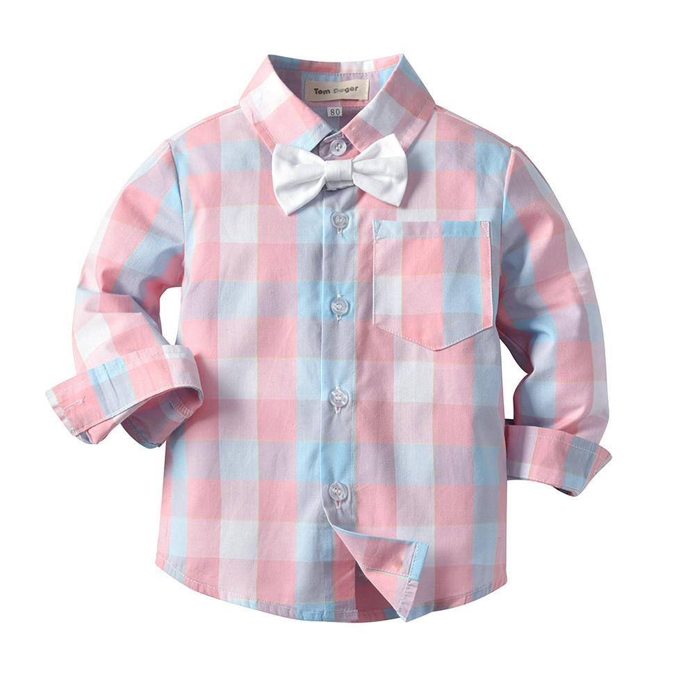 Boys Plaid Tie Long Sleeve Shirt & Pants - PrettyKid