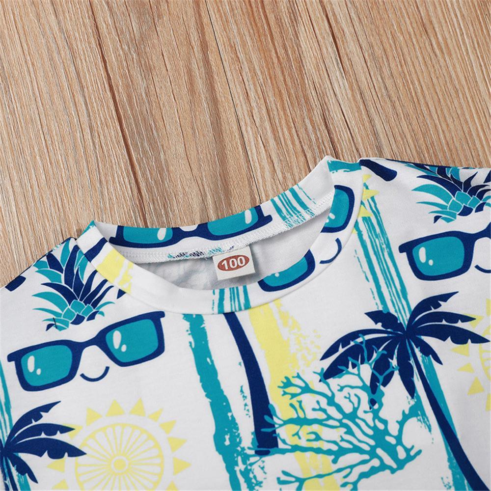 Boys Plant Sunglasses Printed Short Sleeve Top Wholesale Kids clothes Distributors - PrettyKid