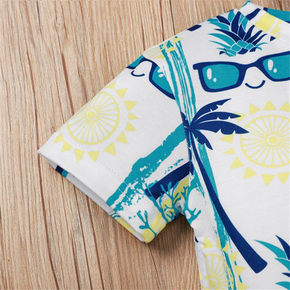 Boys Plant Sunglasses Printed Short Sleeve Top Wholesale Kids clothes Distributors - PrettyKid