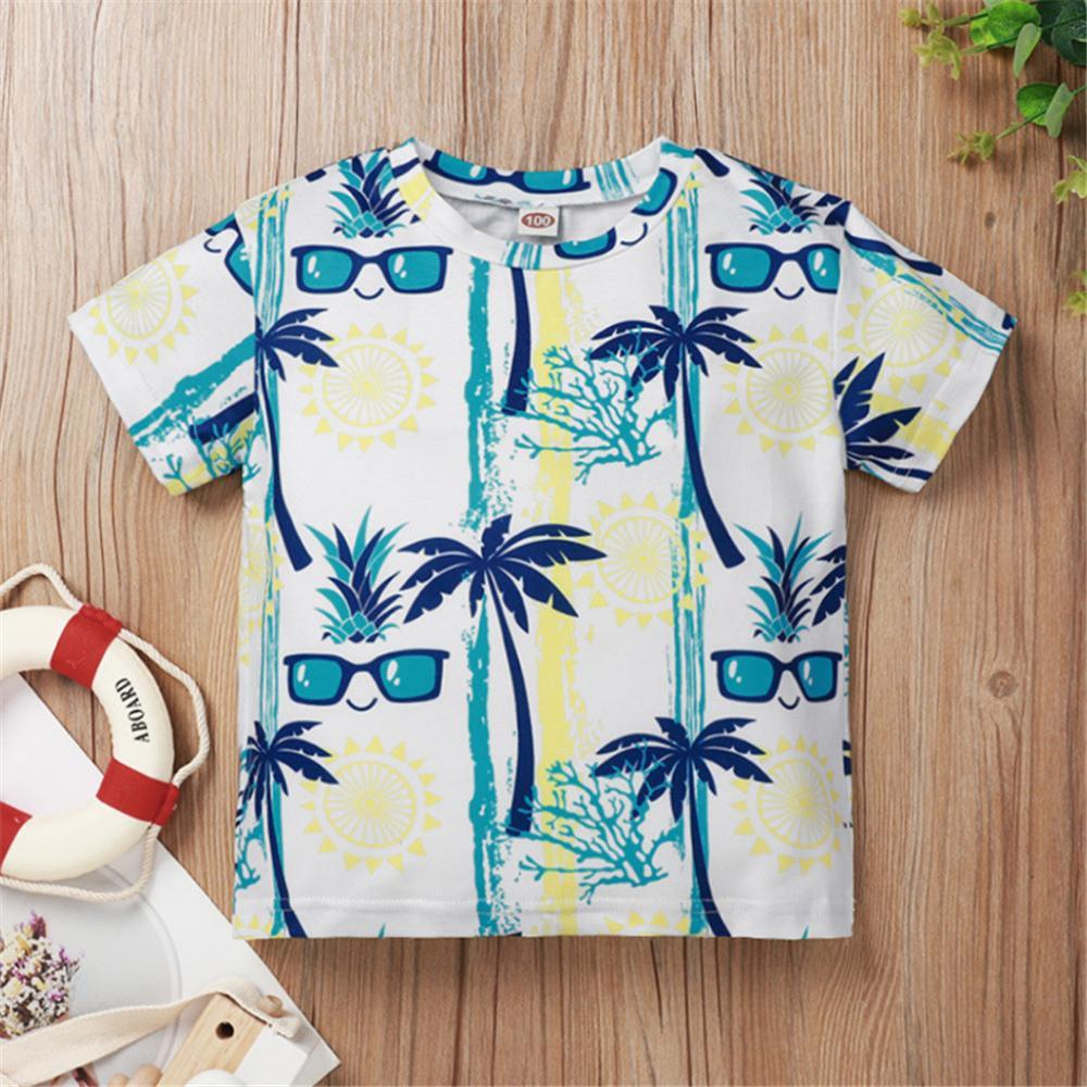 Boys Plant Sunglasses Printed Short Sleeve Top Wholesale Kids clothes Distributors - PrettyKid