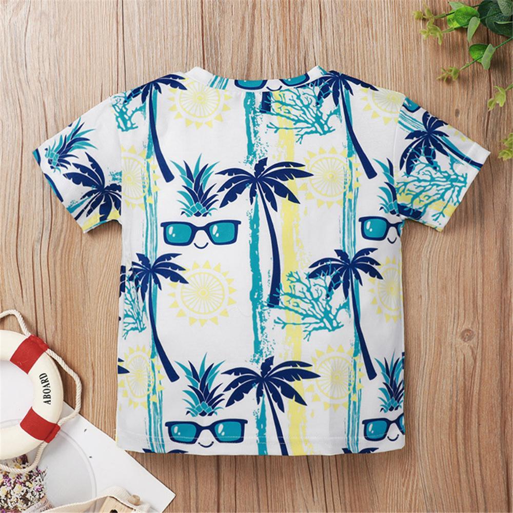 Boys Plant Sunglasses Printed Short Sleeve Top Wholesale Kids clothes Distributors - PrettyKid
