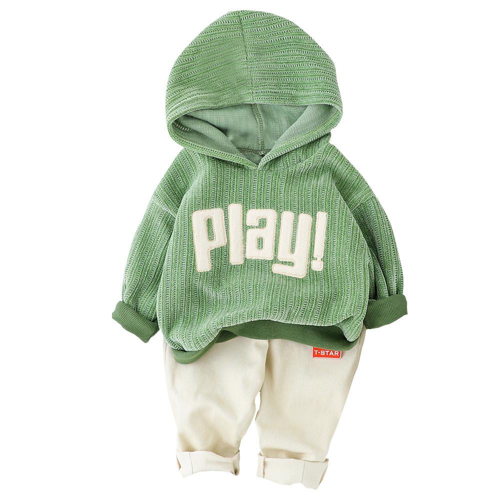 Boys Play Letter Printed Solid Hooded Jumper & Pants - PrettyKid