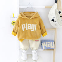 Boys Play Letter Printed Solid Hooded Jumper & Pants - PrettyKid