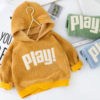 Boys Play Letter Printed Solid Hooded Jumper & Pants - PrettyKid