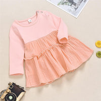 Girls Pleated Cotton Linen Long Sleeve Casual Dress - PrettyKid