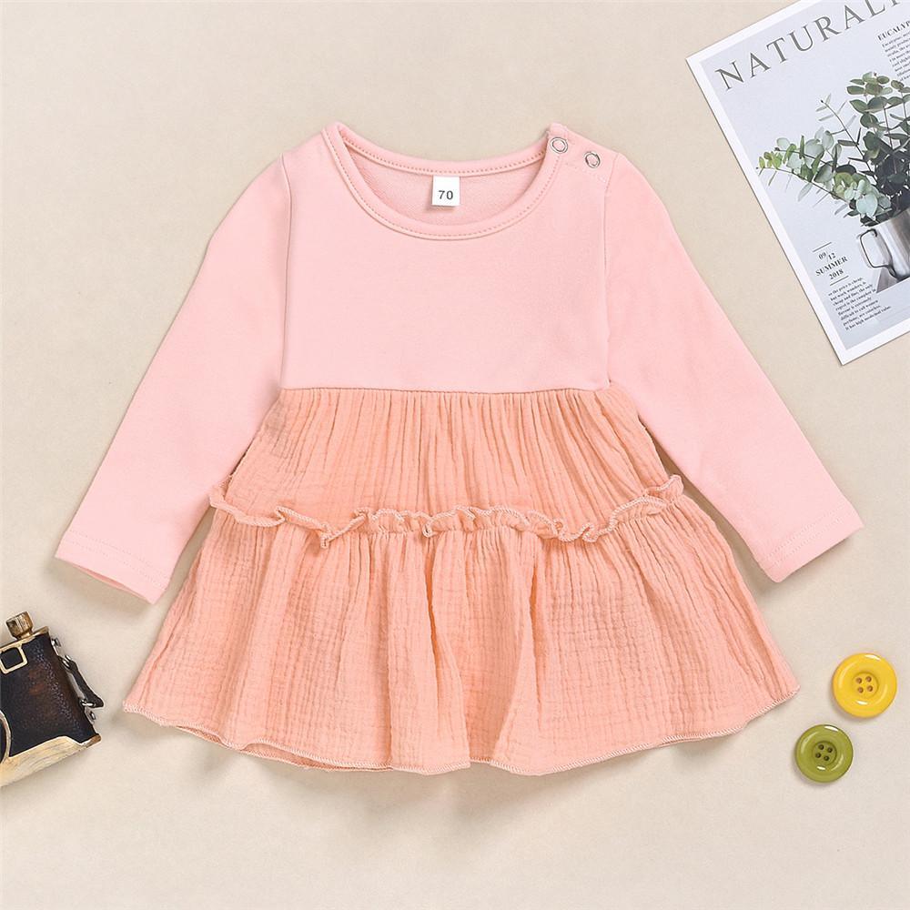 Girls Pleated Cotton Linen Long Sleeve Casual Dress - PrettyKid