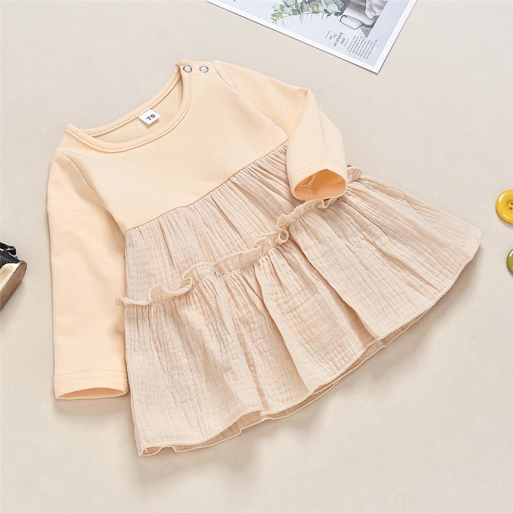 Girls Pleated Cotton Linen Long Sleeve Casual Dress - PrettyKid