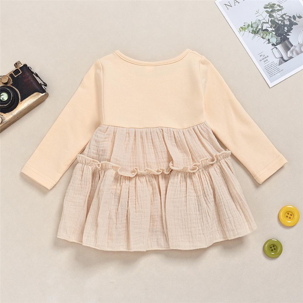 Girls Pleated Cotton Linen Long Sleeve Casual Dress - PrettyKid