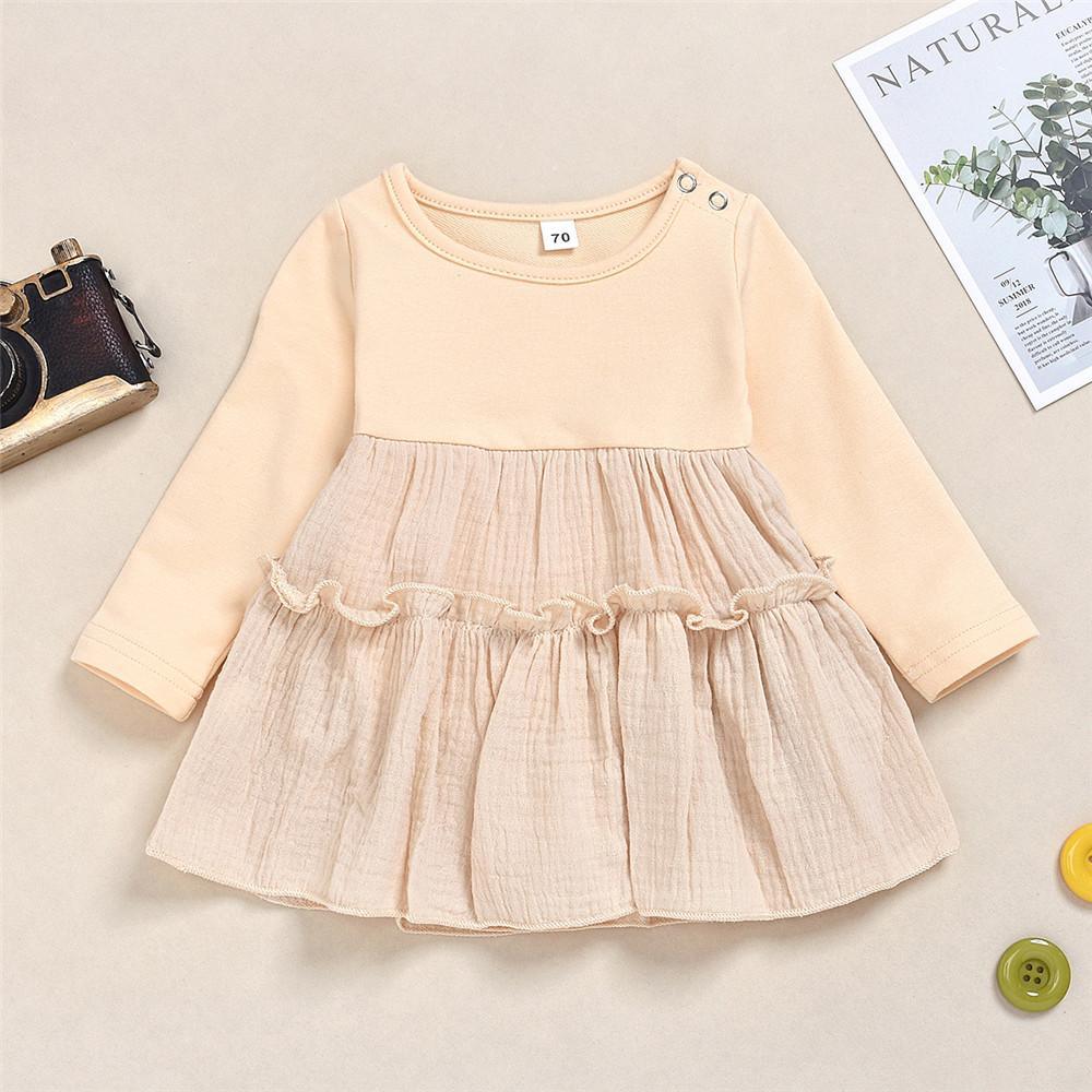 Girls Pleated Cotton Linen Long Sleeve Casual Dress - PrettyKid