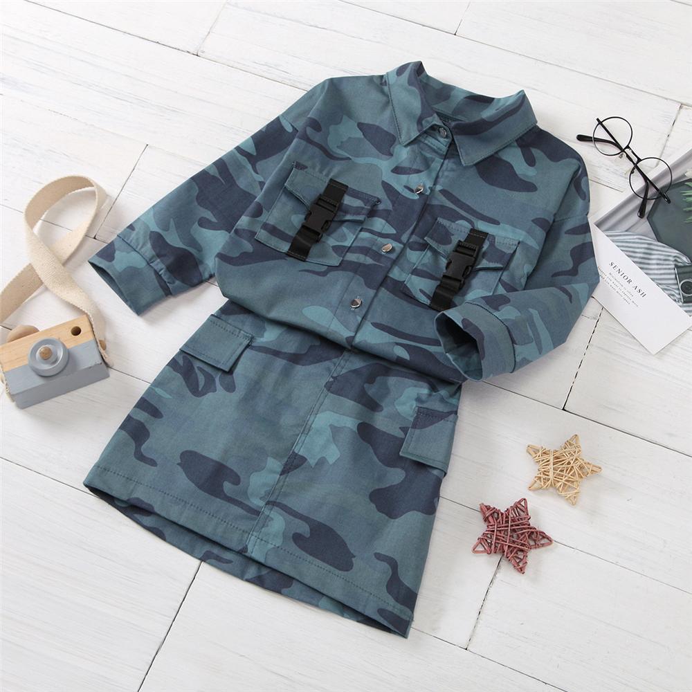 Girls Pocket Button Long Sleeve Camo Jacket & Skirt Toddler Wholesale - PrettyKid