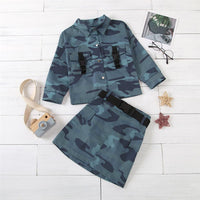 Girls Pocket Button Long Sleeve Camo Jacket & Skirt Toddler Wholesale - PrettyKid