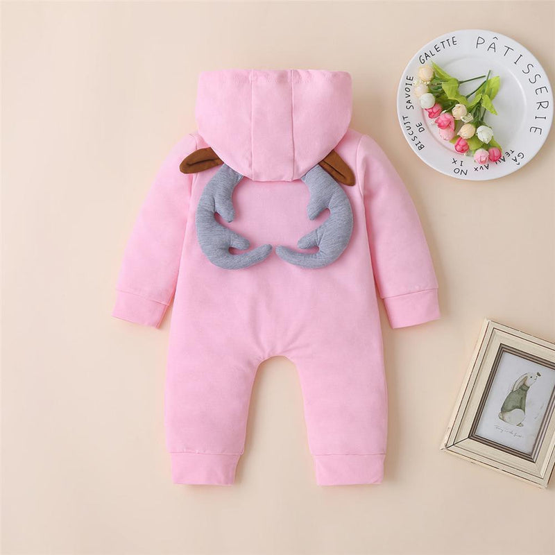 Baby Girls Pocket Button Hooded Long Sleeve Cartoon Romper Wholesale - PrettyKid