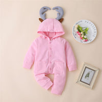 Baby Girls Pocket Button Hooded Long Sleeve Cartoon Romper Wholesale - PrettyKid