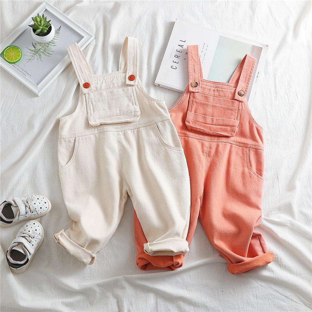 Girls Pocket Corduroy Solid Jumpsuits - PrettyKid