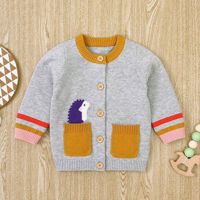 Girls 4PCS Pocket Hedgehog Embroidered Long Sleeve Sweaters - PrettyKid