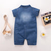 Baby Unisex Pocket Lapel Short Sleeve Denim Romper Baby Summer Clothes - PrettyKid
