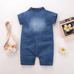 Baby Unisex Pocket Lapel Short Sleeve Denim Romper Baby Summer Clothes - PrettyKid