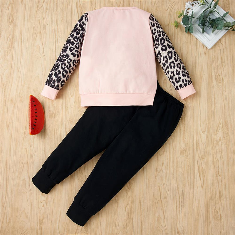 Girls Pocket Leopard Long Sleeve Top & Pants Girls Clothing Wholesale - PrettyKid