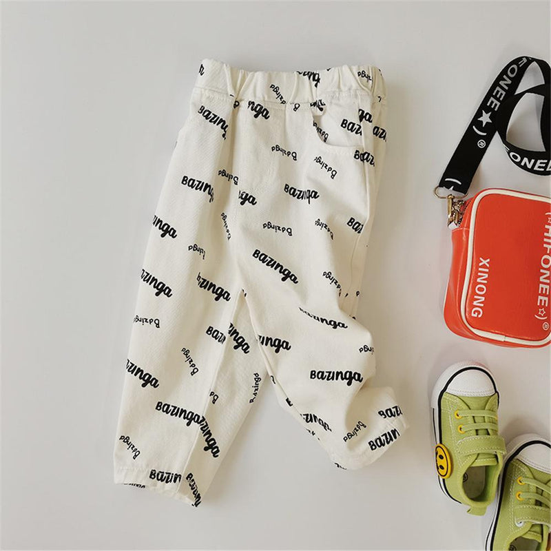 Girls Pocket Letter Printed Casual Trousers Cheap Childrens Clothes Wholesale - PrettyKid