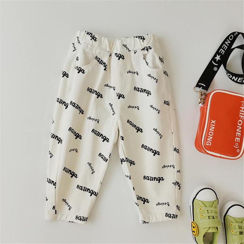 Girls Pocket Letter Printed Casual Trousers Cheap Childrens Clothes Wholesale - PrettyKid