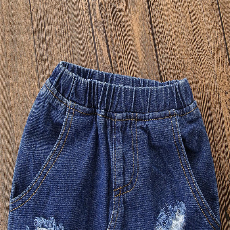 Girls Pocket Ripped Denim Skirt Kids Fashion Wholesale - PrettyKid