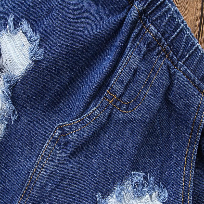 Girls Pocket Ripped Denim Skirt Kids Fashion Wholesale - PrettyKid