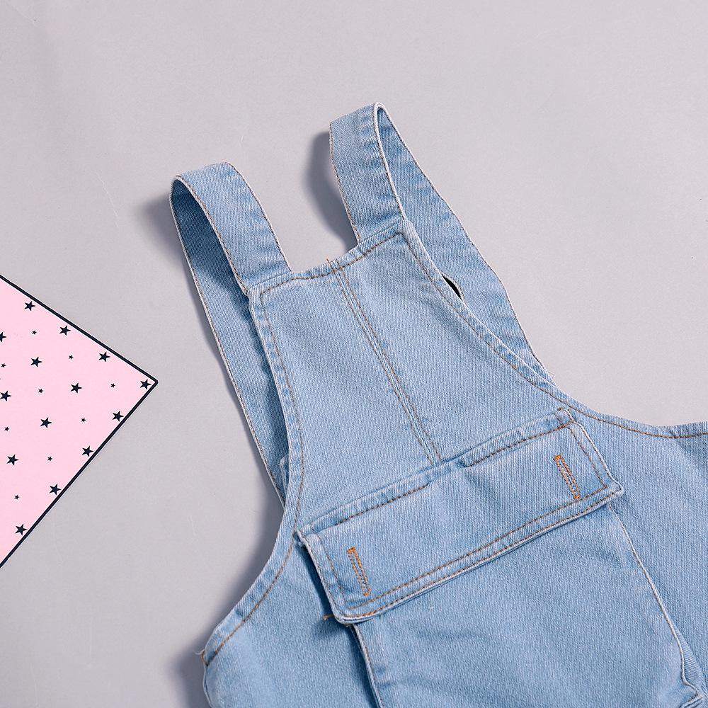 Girls Pocket Solid Denim Jumpsuits - PrettyKid