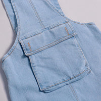 Girls Pocket Solid Denim Jumpsuits - PrettyKid