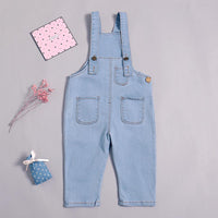 Girls Pocket Solid Denim Jumpsuits - PrettyKid