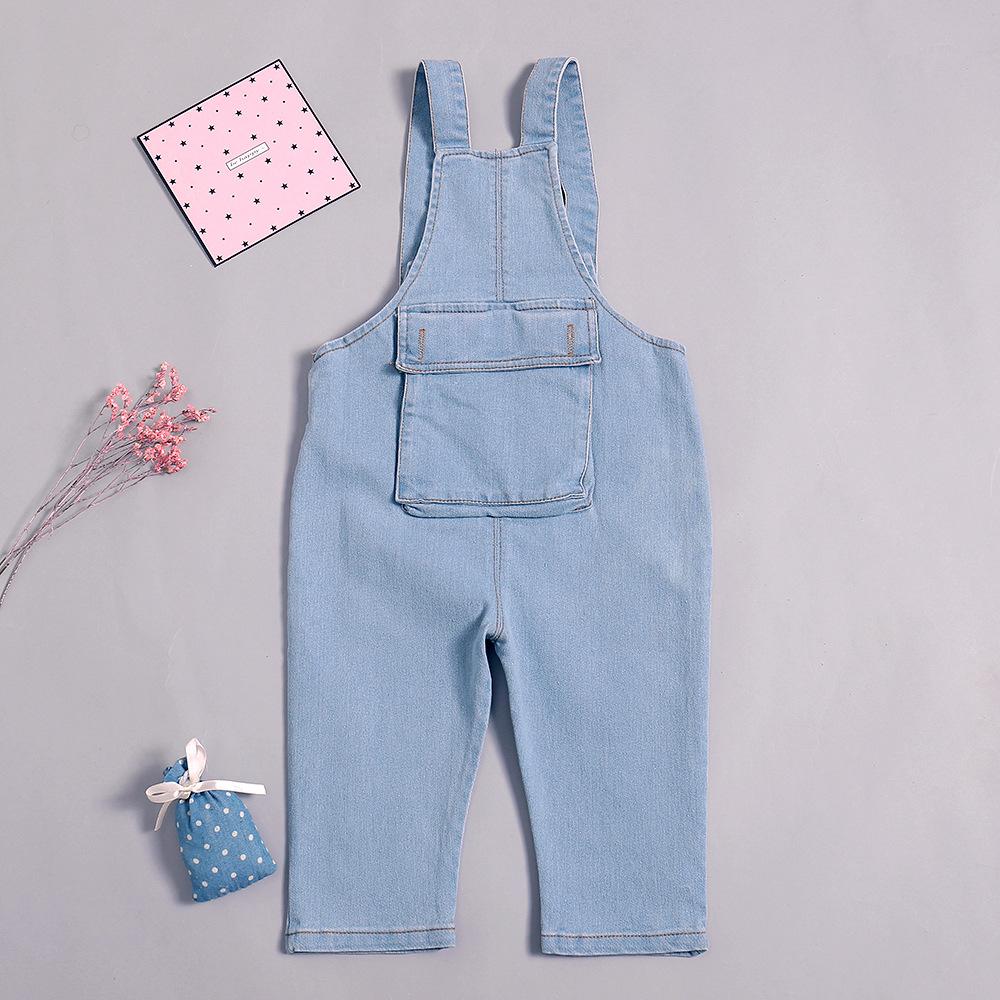 Girls Pocket Solid Denim Jumpsuits - PrettyKid