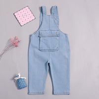 Girls Pocket Solid Denim Jumpsuits - PrettyKid