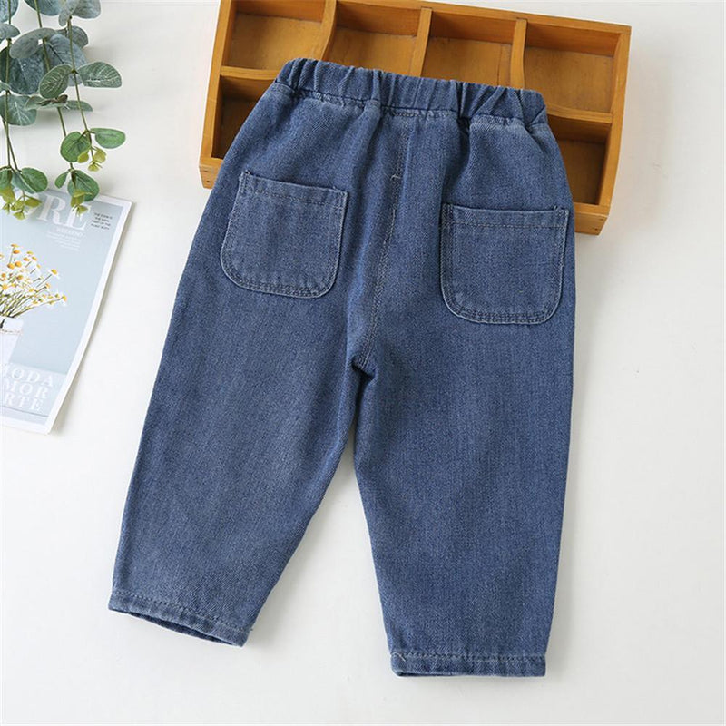 Girls Pocket Solid Denim Pants - PrettyKid