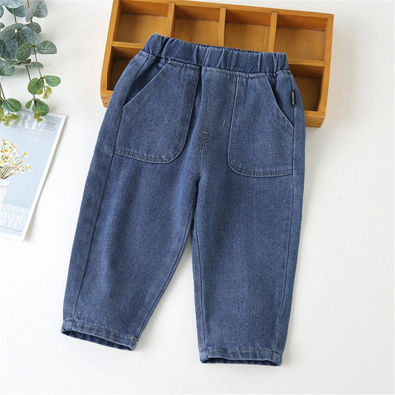 Girls Pocket Solid Denim Pants - PrettyKid