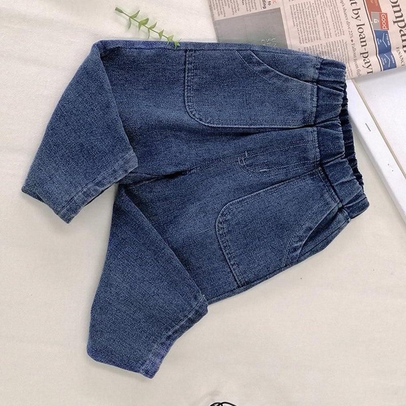 Girls Pocket Solid Denim Pants - PrettyKid